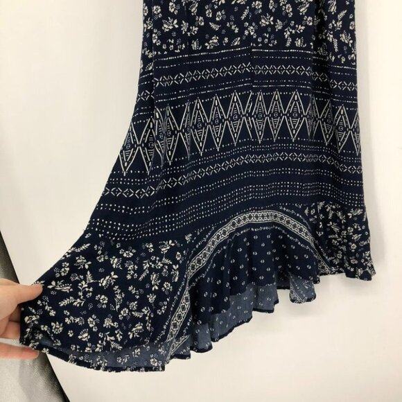 Vince Camuto Navy Ditsy Floral Liberty geometric Print ruffle midi dress S - Picture 13 of 16